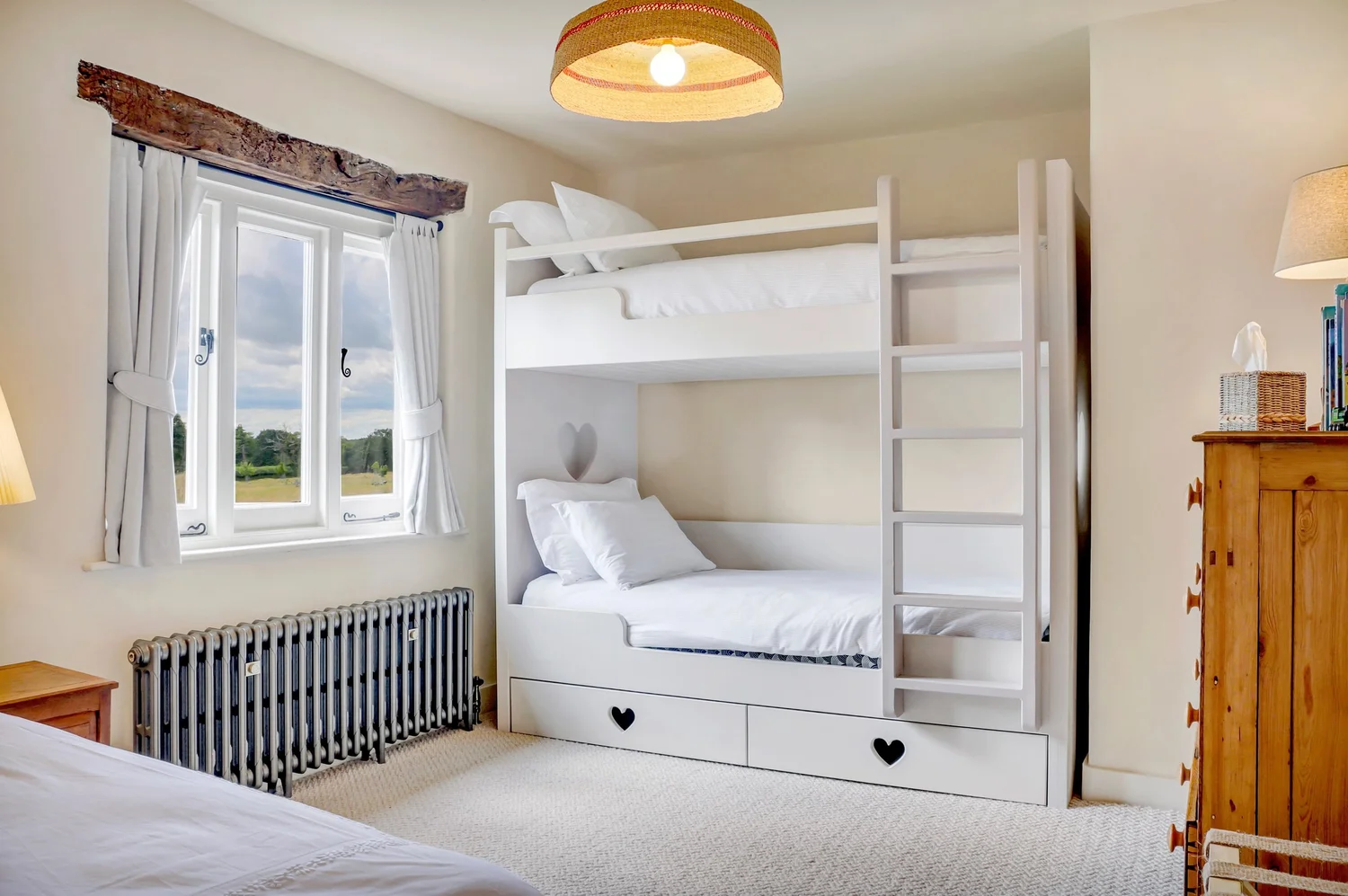 Farmhouse kitchen with oak island and flagstone floors